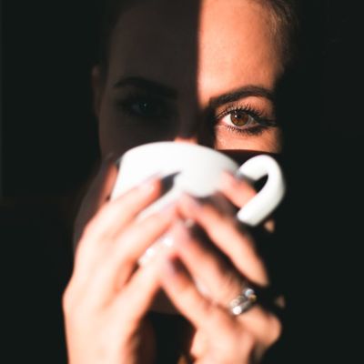 Close-up of a person's focused expression during a mindful activity.